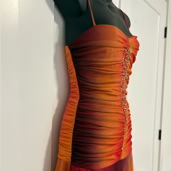 Y2k Elegant Sunset Ombre Midi Prom Dress With Sweetheart Neckline Size Medium - Picture 4 of 16